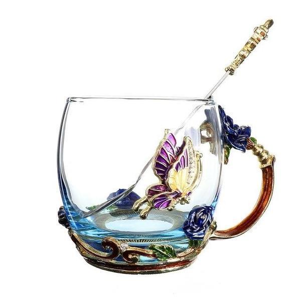 Handmade Enamel Butterfly Rose Cup - GEEKYGET