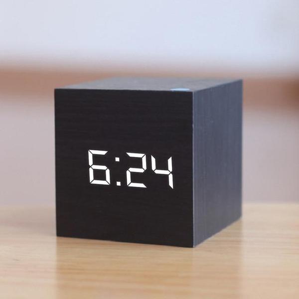 LED Wooden Cube Alarm Clock GEEKYGET