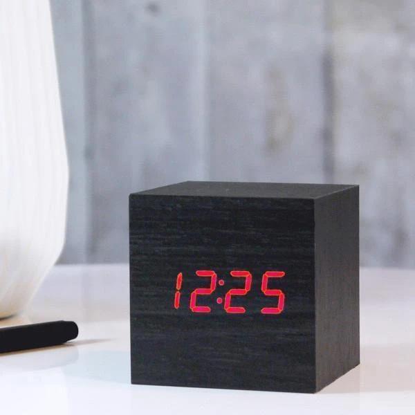 LED Wooden Cube Alarm Clock GEEKYGET
