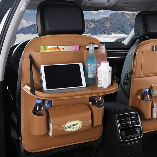 Faux Leather Car Back Seat Organizer With Tray Table - GEEKYGET
