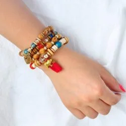 Alternative view of Elephant Wooden Beads Charm Bracelet