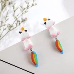 Alternative view of Handmade Rainbow Tail Unicorn Earrings