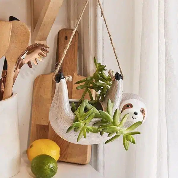 HOT Hanging Sloth Planter Hanging Decors Plant Flowers Pot Indoor Outdoor Basket(Grey)