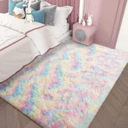 Plush Rainbow Colorful Fur Rug