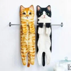 Realistic Cat Hanging Hand Towels