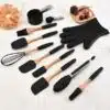 Rustic Black Silicone Baking Utensils with Wooden Handles