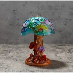 Alternative view of Whimsical Mushroom Garden Stained Glass Lamp