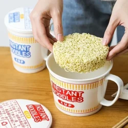 Alternative view of Ceramic Instant Noodle Ramen Soup Bowl Mug with Lid
