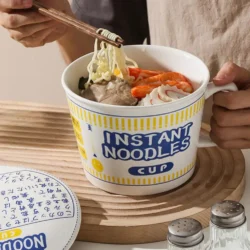 Ceramic Instant Noodle Ramen Soup Bowl Mug with Lid
