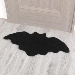 Alternative view of Black Spider Web Bat Shaped Halloween Rug Mat
