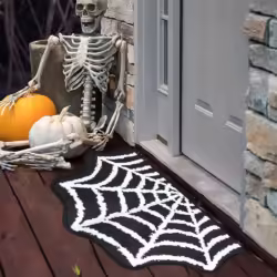 Black Spider Web Bat Shaped Halloween Rug Mat