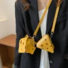 Cheese Shaped Faux Leather Crossbody Shoulder Bag